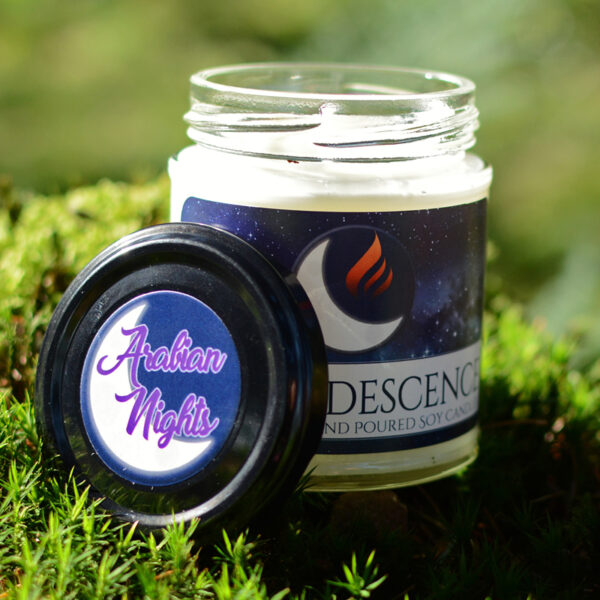 Incandescence candles are hand made in scotland. Each candle is hand poured using eco friendly, vegan soy wax and fragrance oils. Arabian nights contains fresh green and citrus top notes, blending into a heart of warm patchouli and heady jasmine blossom. Complimented perfectly by a base of soft sweet woods, amber, musk and vanilla bean.